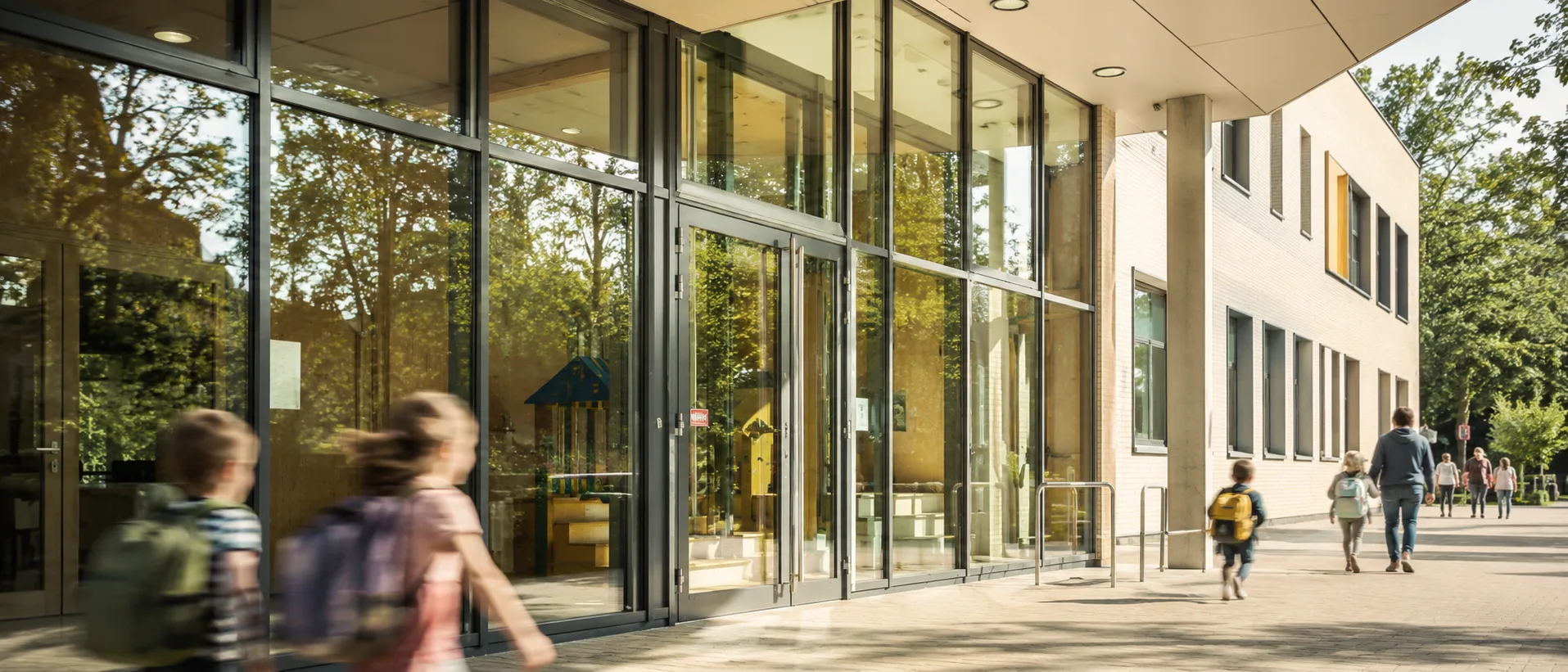 Glasfront einer öffentlichen Einrichtung, sicher und ruhig